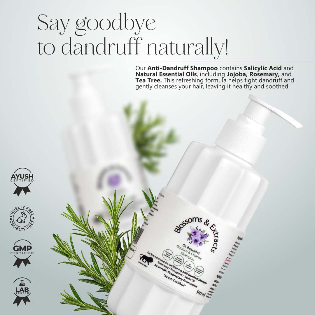 Blossoms & Extracts BOUNCE & CLEANCE ANTI-DANDRUFF SHAMPOO (with Rosemary, Fenugreek, Jojoba & Tea Tree)