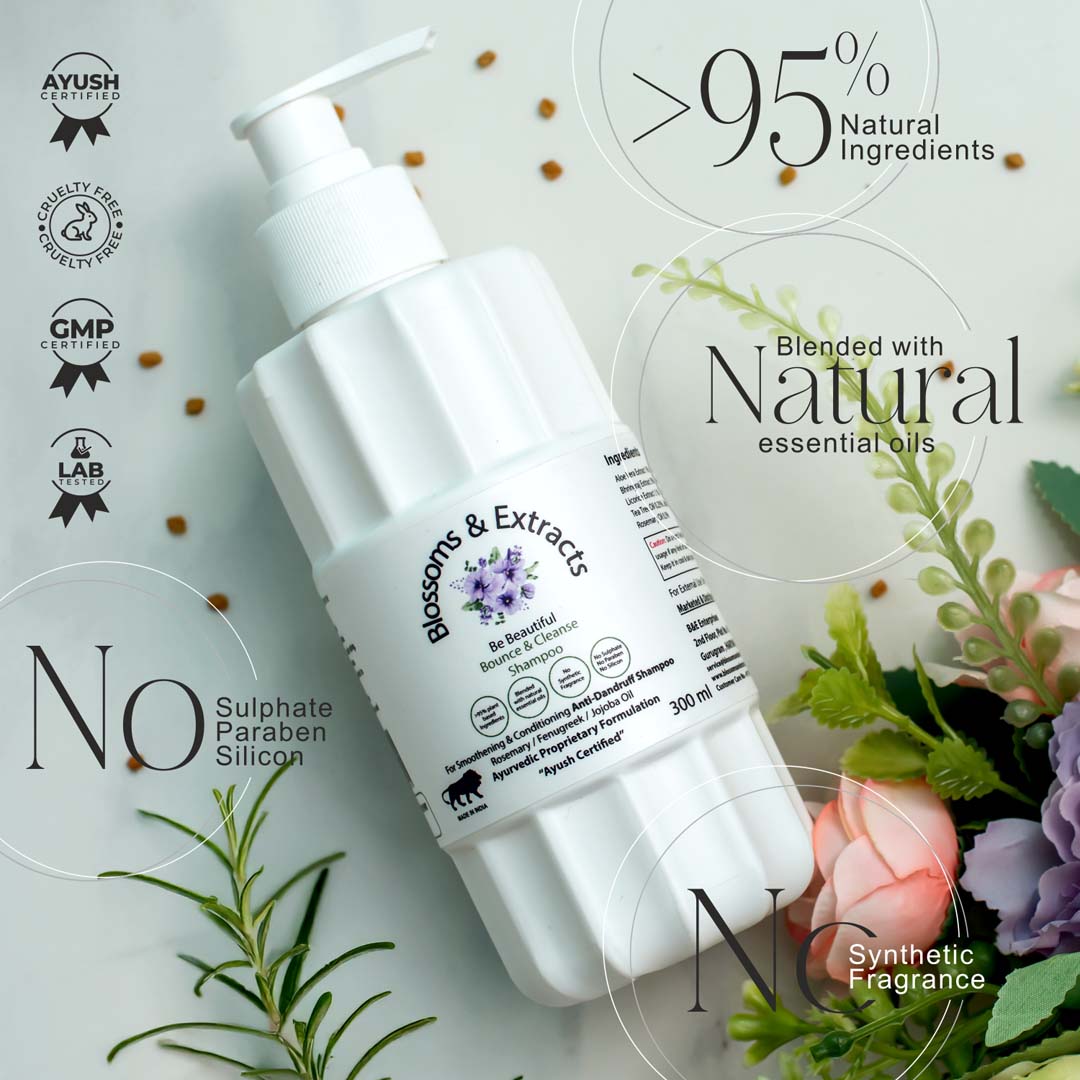 Blossoms & Extracts BOUNCE & CLEANCE ANTI-DANDRUFF SHAMPOO (with Rosemary, Fenugreek, Jojoba & Tea Tree)