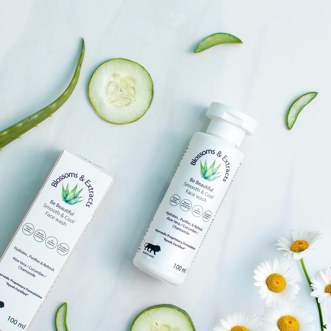 Blossoms & Extracts SMOOTH & COOL FACE WASH Wake Up Your Skin with a Burst of Freshness, Lemon Extract, Cucumber Extract, Watermelon Extract, Rose Water Extract