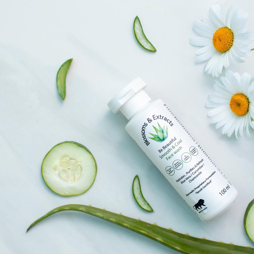 Blossoms & Extracts SMOOTH & COOL FACE WASH Wake Up Your Skin with a Burst of Freshness, Lemon Extract, Cucumber Extract, Watermelon Extract, Rose Water Extract