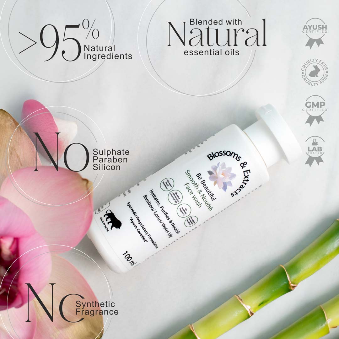 Blossoms & Extracts SMOOTH & NOURISH FACE WASH, Indian Ginseng Extract, Bamboo Extract, Gotu Kola Extract, Licorice Extract