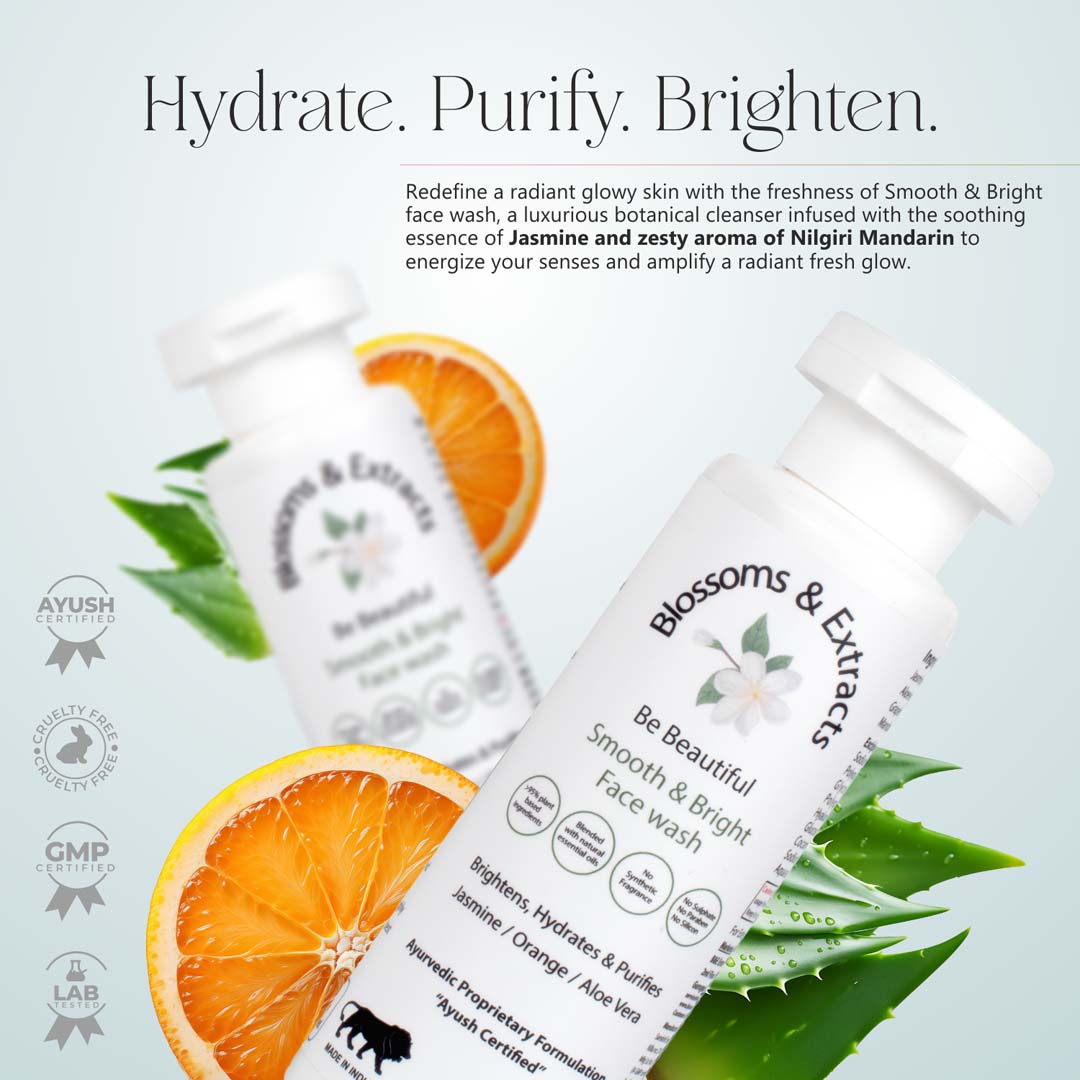 Blossoms & Extracts SMOOTH & BRIGHT FACE WASH Glow Like Never Before, Jasmine Extract, Orange Peel Extract, Aloe Vera Extract, Papaya Extract