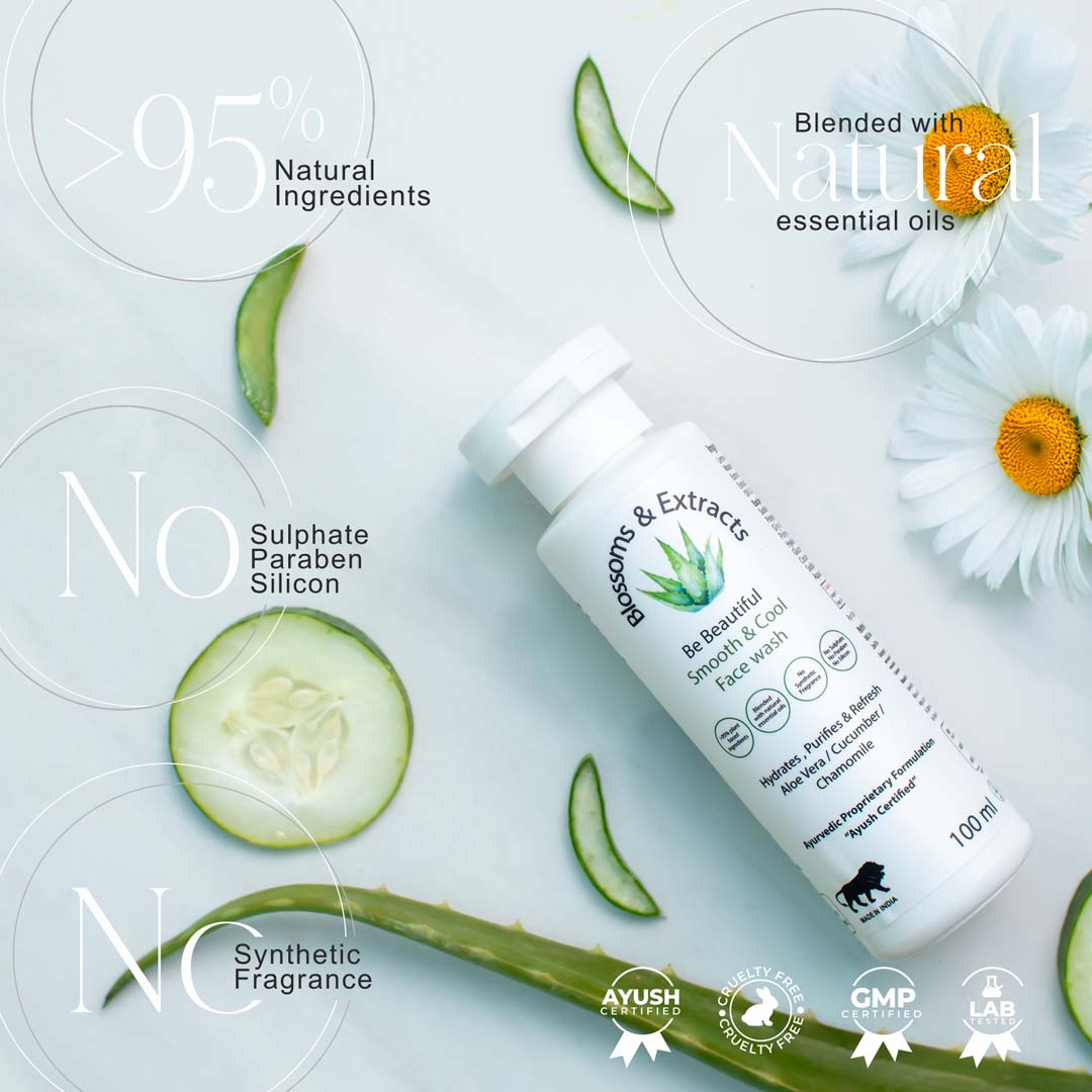 Blossoms & Extracts SMOOTH & COOL FACE WASH Wake Up Your Skin with a Burst of Freshness, Lemon Extract, Cucumber Extract, Watermelon Extract, Rose Water Extract