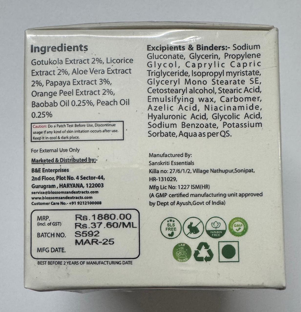 Blossoms & Extracts YOUTH & GLOW AGE-DEFYING FACE CREAM (Gotukola Extract, Orange Peel Oil, Licorice Extract)